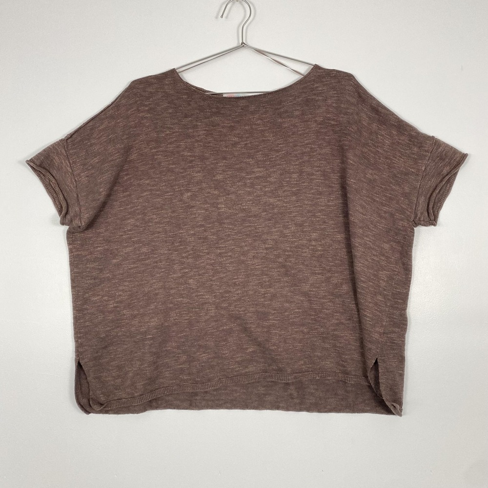 FP Beach Sweater Womens XS‎ Brown Boat Neck Dolman Short Sleeve Knit Pullover